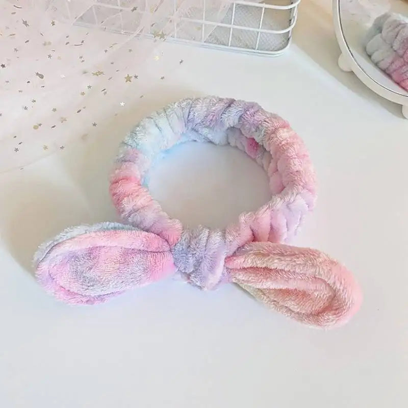 Custom Bowtie Hairband Microfiber Flannel Rainbow Color Cute Women Beauty Headbands Makeup Facial Shower Spa Hair Band