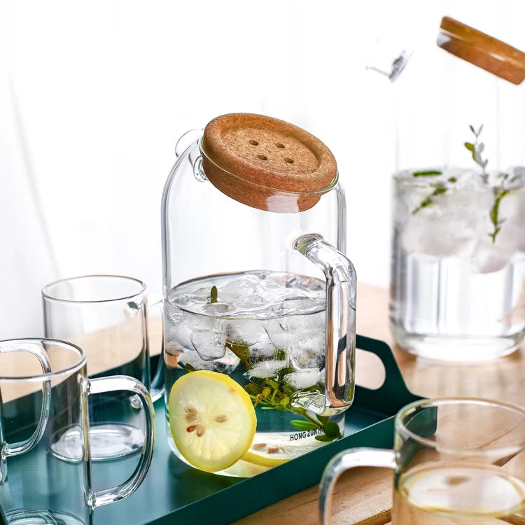 High Quality Borosilicate Glass Eco-Friendly Mouth Blown Hand Made Modern Party Water Jug Carafe Pitcher 1000ml/1400ml Capacity