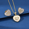 New Women's Gold Plated Jewelry Necklace and Earring Set with Crystal Micro Insert Shell Pendant Trendy Party Gift