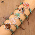 Healing Energy Tree Life Charm Bracelets Natural Crystals African Turquoise Beads Silver Plated Adjustable Length Unisex Men's