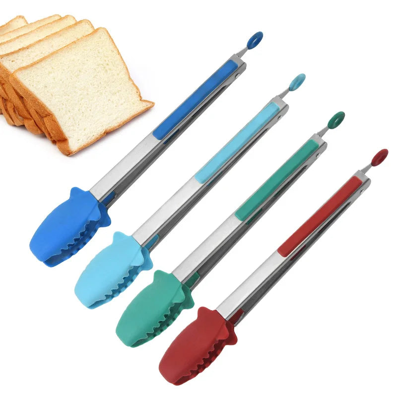Manjia 12 Inch Silicone Food Clip Bbq Barbecue Clip Multi-purpose Kitchen Bread Clip Household Stainless Steel Food Tongs
