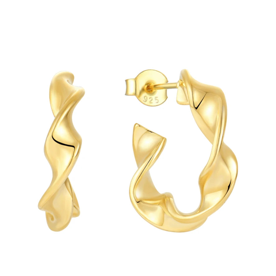 Modern 925 Sterling Silver Twisted Hoop Earrings 18K Gold Plated Minimalist Design Silver Hoops Earrings for Everyday Wear