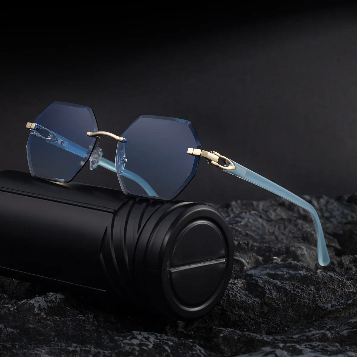 DOISYER Custom Logo Rimless Diamond Cut Lens UV400 Sunglasses Fashionable Trendy Designer Shades for Women Men Unisex Sun