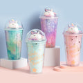 Wholesale Cartoon BPA Free Plastic Tumbler Cups for Kids Students High Quality Creative Cute Double-wall Unicorn Cup with Straw