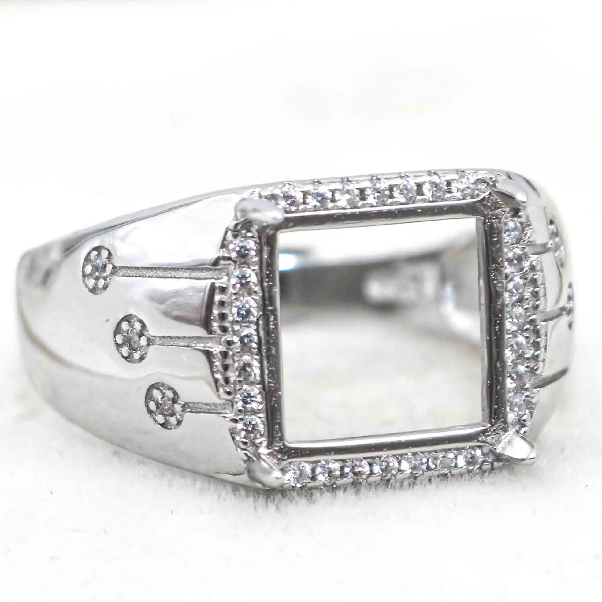 Sterling Silver 10*10mm Semi Mount Men's Ring Frame Empty Blank Claw Setting S925 Base Holder Without Center Stone for DIY Inlay
