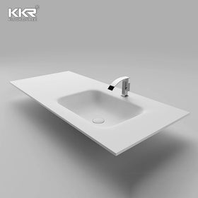 Modern Efficient Bathroom Organization Integrated Sink Solid Surface Vanity Combo Plywood Carcase 5 Year Warranty for Hotels