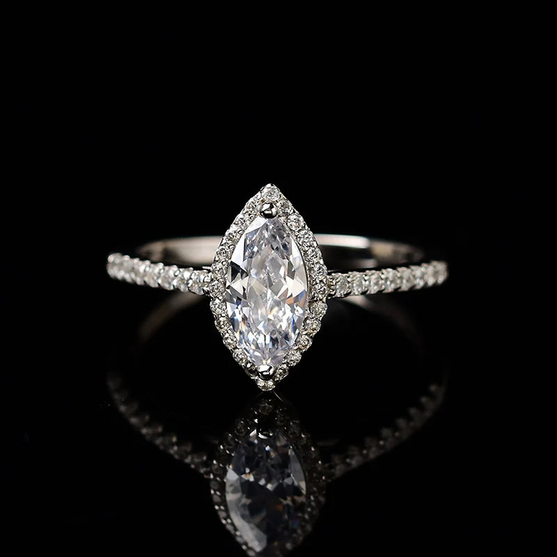 Silver 925 Original 1-2 Carat Brilliant Cut Diamond Test Past D Color Horse Eye Shape Moissanite Ring Women Wedding Fine Jewelry