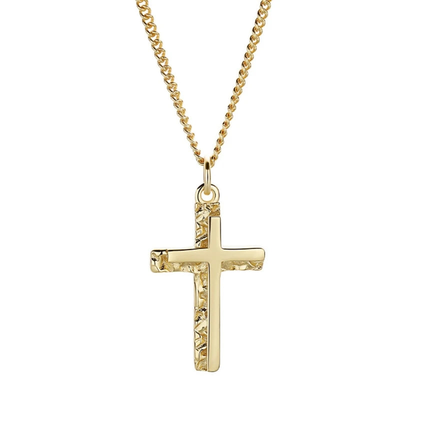 New Engraved Jesus Cross Pendant Cross Necklace 925 Sterling Silver Fashion Simple Cross Pendant Necklace