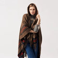 New Fashion Style Thickening Type for Women Cape with Hat Autumn Shawl Pashmina 100% Acrylic Geometric Pattern