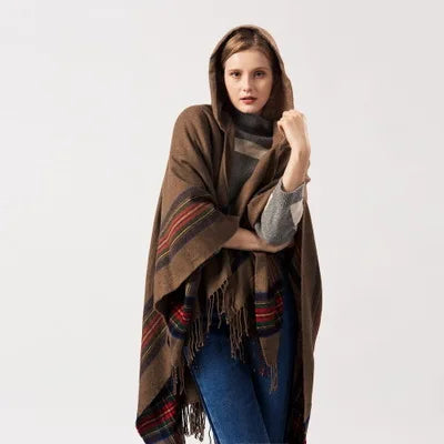 New Fashion Style Thickening Type for Women Cape with Hat Autumn Shawl Pashmina 100% Acrylic Geometric Pattern