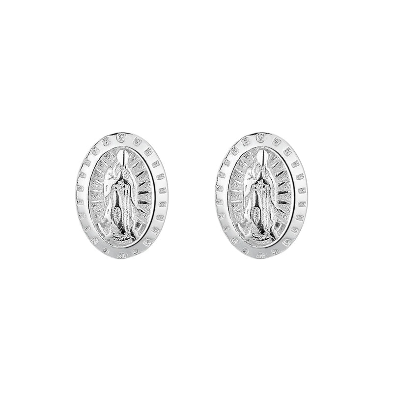 Jewelry Wholesale S925 Sterling Silver Carved Stud Earring Religious Solemnity Design With Zircon Stone