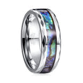 Alin Silver High Polished Multi-color Rainbow Abalone Shell Inlay Tungsten Wedding Rings Faceted Edge