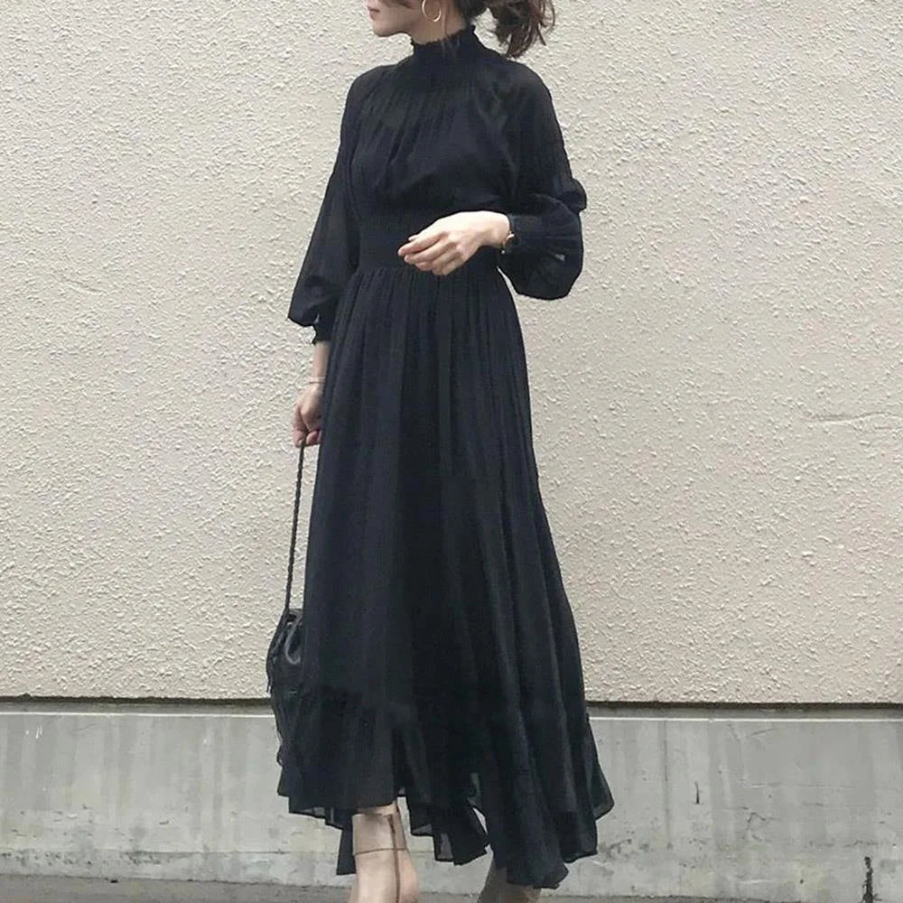 Wholesale 2026 Autumn New Temperament High Neck Ruffled Pleated Dress Fashion Temperament Dress