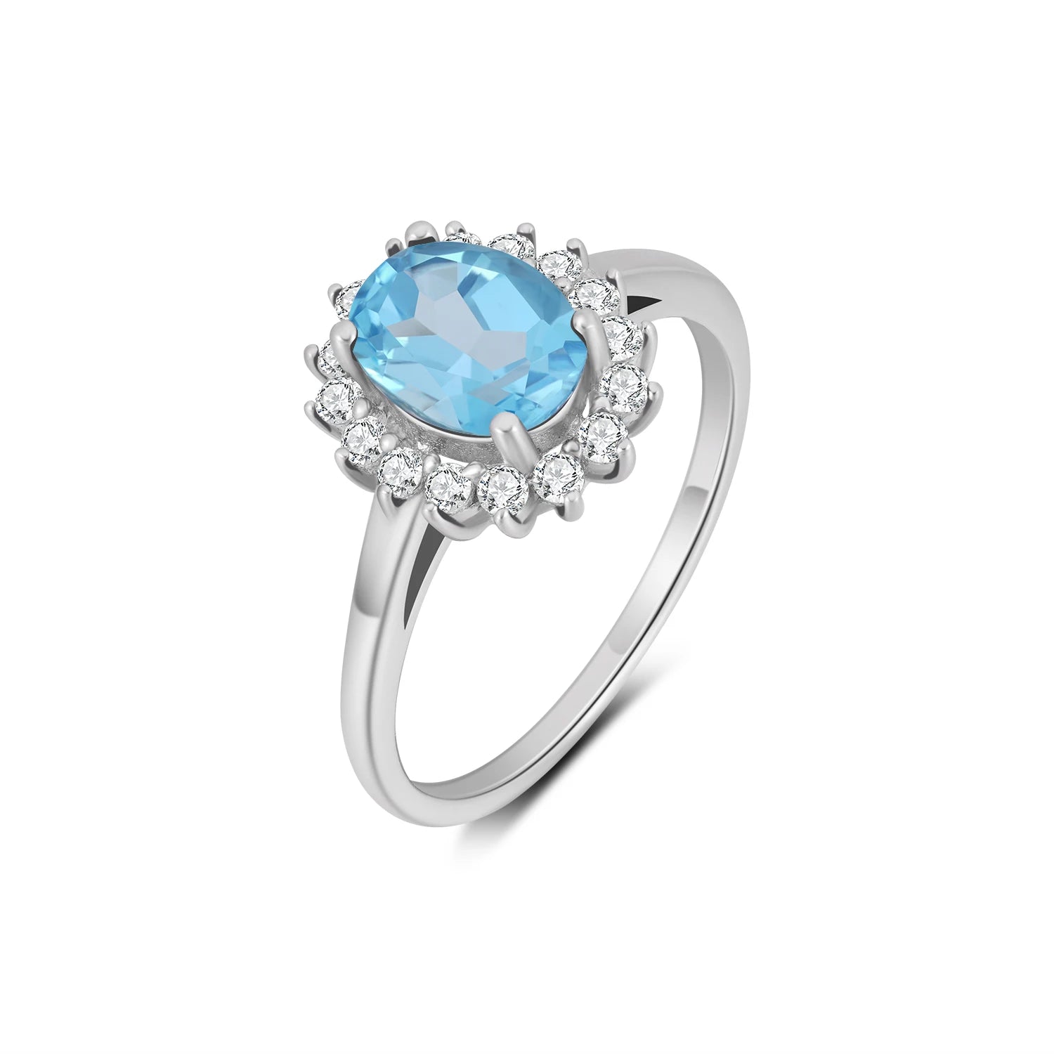 YBO Exquisite 6*8mm 925 Sterling Silver Gem Stone Crystal Ring Fine Jewelry with Natural Blue Topaz Stone for Wedding or Party