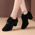 Women's Latin Ballroom Tango Dance Shoes Oxford Cloth Upper 5cm Heel Suede Outsole Black Practice Shoes