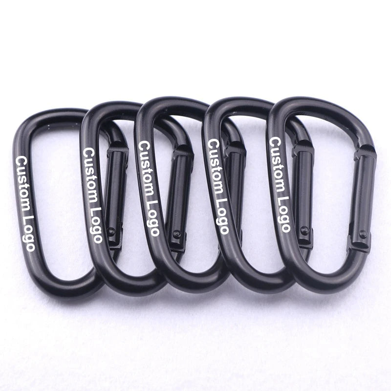 Aluminum Alloy Hooks Custom Logo 7# Promotional Metal  Keychains All Matte Black Carabiner for Fishing Hiking Camping
