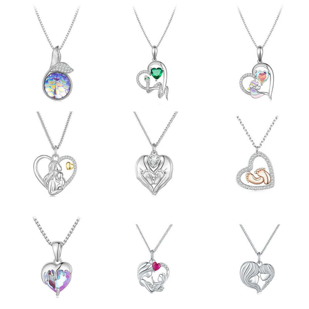 Fine Jewelry New Designs Heart Shaped Custom Mother's Day Pendant Clavicle Chain 925 Sterling Silver Necklace Gift for Mother