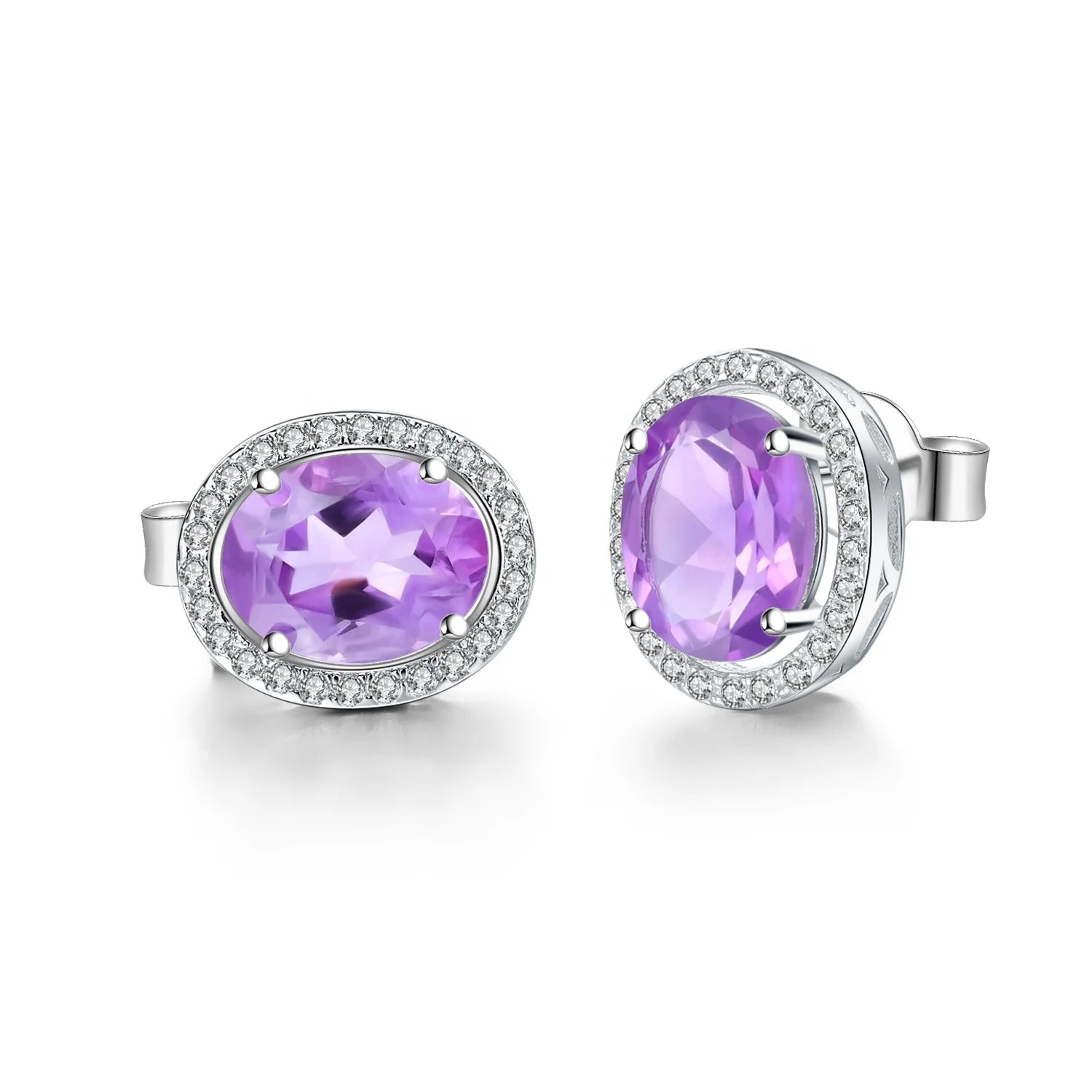 N0074 Abiding Natural Wholesale Amethyst Gemstone 925 Sterling Sliver Fashion Stud Earring for Women