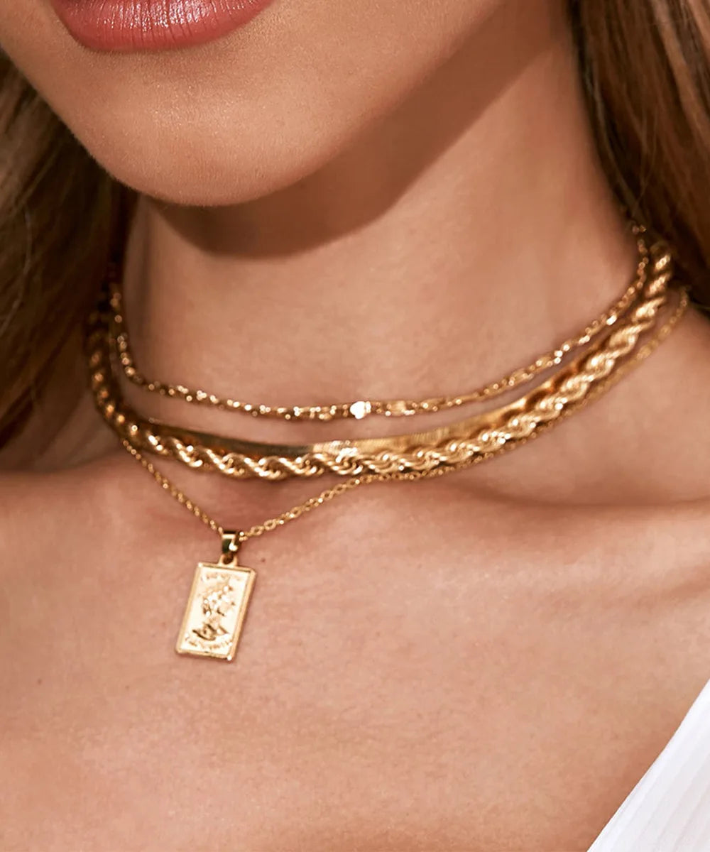 Thick Chunky Choker Chain Necklace Woman 18K Gold Plated Stainless Steel Twisted Rope Link Chain Necklace MegaBDM
