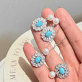 Super Fashionable Three Piece Green Pine Set 7-8 mm Natural Freshwater Pearl Necklace Ring Earring Jewelry Set Platinum Plated