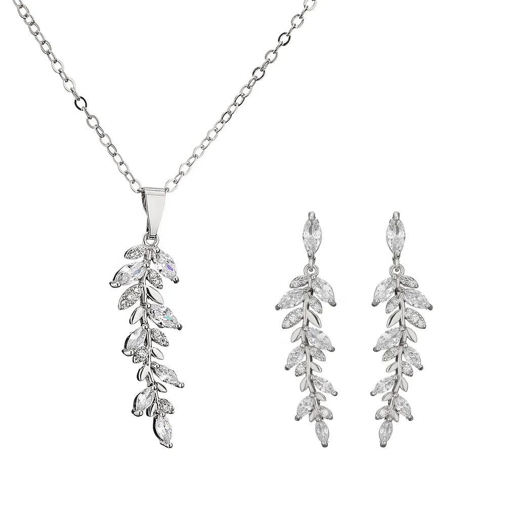 2pcs Classic CZ Zircon Wedding Jewelry Premium Bridal Pendant Earrings and Necklace for Party or Engagement
