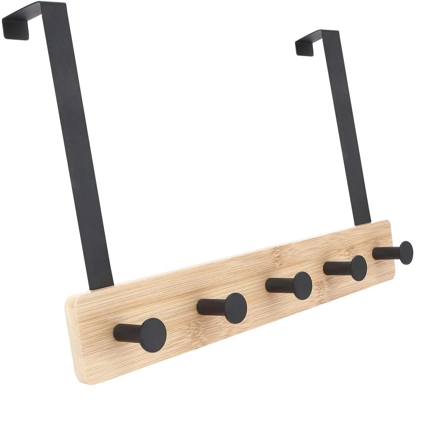 5 Metal Hooks Wood Clothes Organizer Over the Door Hook Hanger Bamboo Coat Rack for Coat Towels Bags Robes