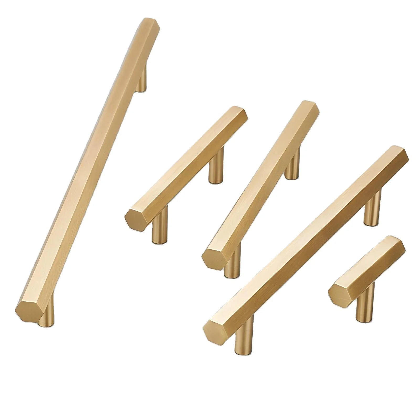 Solid Brass Long Hexagonal Drawer Pull for Modern Minimalist Kitchen Cabinets Gold Finish for Wardrobe Living Cabinets