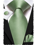 Mens Solid Color Tie and Pocket Square Cufflinks Set Woven Silk Plain Jacquard Necktie Handkerchief for Men Wedding Party Formal
