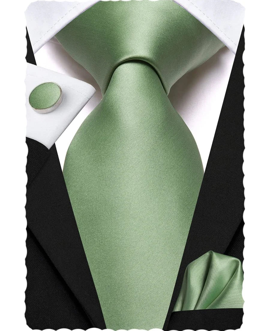 Mens Solid Color Tie and Pocket Square Cufflinks Set Woven Silk Plain Jacquard Necktie Handkerchief for Men Wedding Party Formal