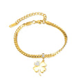 Wholesale Simple Women's Fashion 18K Gold Plated Stainless Steel Heart Shaped Clover Pendant Bracelet Flat Snake Chain Jewelry