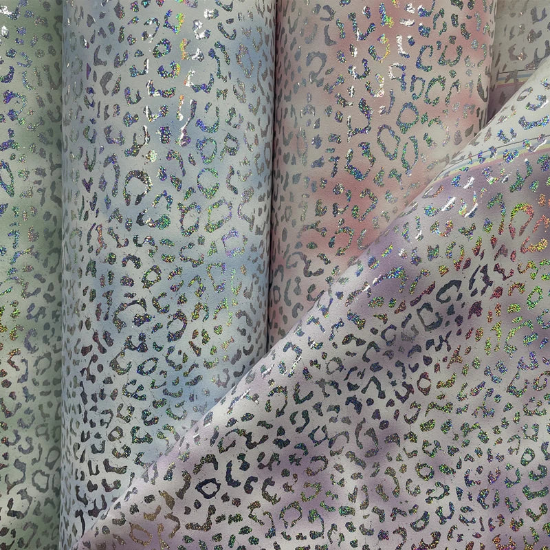 Chunky Glitter Printed Leopard Grain Pattern Waterproof PU Leather Fabric Vinyl for Handbag Accessories Hair Bow Craft Costumes