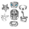 SC Statement Antique Silver Snake Rings Women Hiphop Punk Adjustable Rings Stackable Hollow Flower Star Owl Dice Skull Mens Ring