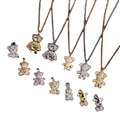 Ins 18K Gold Plated PVD Jewelry Women Copper Cubic Zircon Bear Pendants Necklace Stainless Steel Chain Necklace Girls