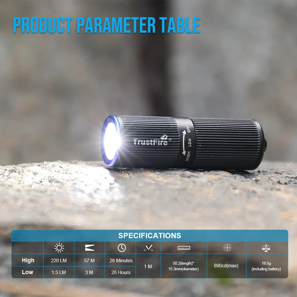 For MINI2S Edc Flashlight USB Charging IP68 Adjustable Focus Portable Keychain Only 1.52 Inch