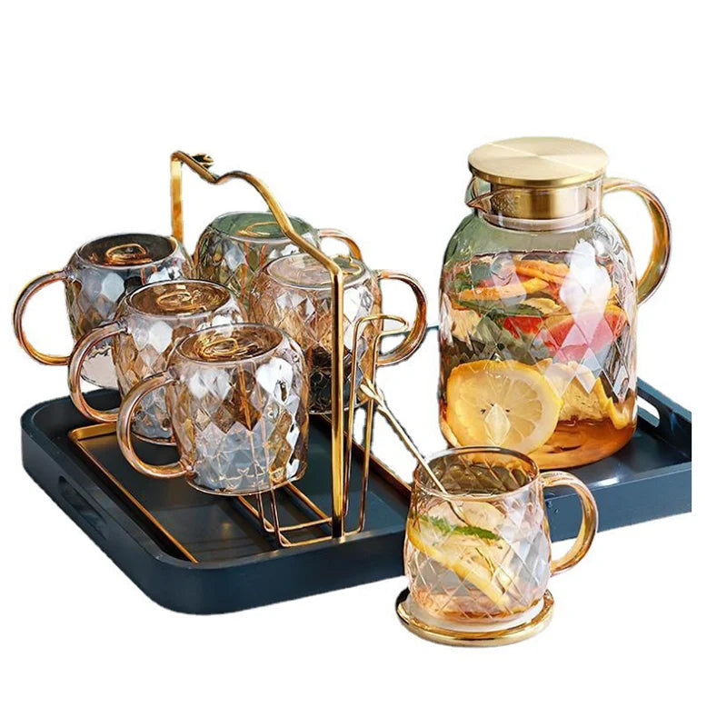 Hot Sell  Nordic Concise Style Water Juice Cup Glass Cup Pot Mug Heat Resistant With Holder Pallet