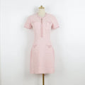 2025 New Spring-Summer Candy-colored Knitted Dress Wholesale - Round Neck Short Sleeves Beaded Sweet Style