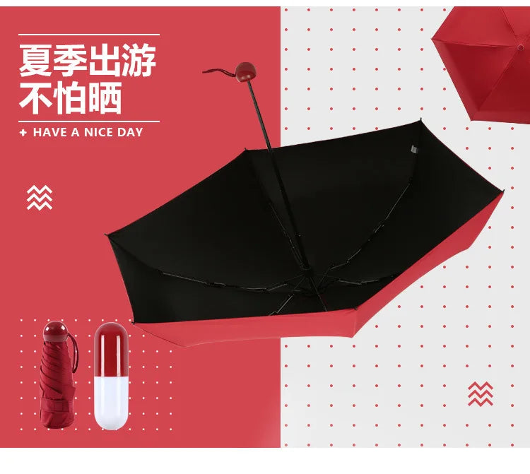 LOGO CUSTOM Portable Colorful Folding Travel Rain Sun Umbrella Mini Umbrella Top Sell  Portable Capsule Umbrella Easy to Carry