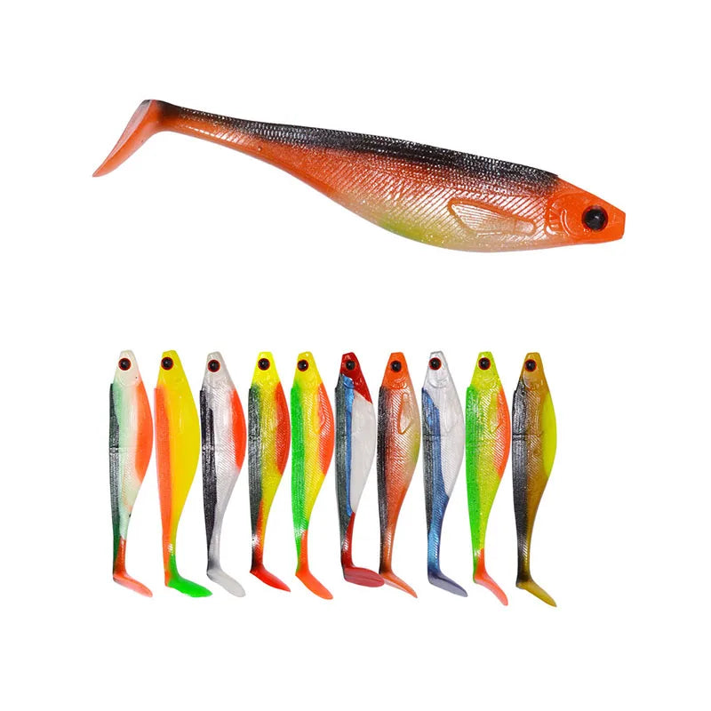 WEIHE Soft Lure Artificial Bait Double Color Shads Fish Bait 10cm 7.5g Elastic PVC Material T Tail Soft Baits for Sea Bass