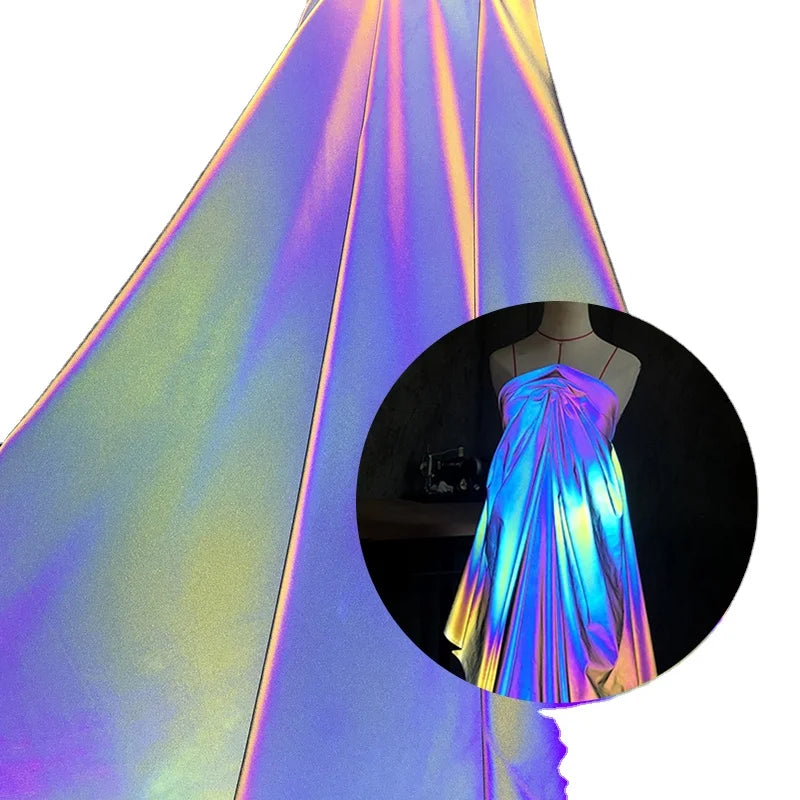 Custom Reflective Fabric Material Colorful Pattern Highly Visible Iridescent Reflective Rainbow Reflective Fabric for Clothes