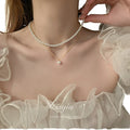Senior Sense Luxury Gold Plated AAAA White Pearl Double Layer Pendant Clavicle Chain Choker Necklace for Women's Anniversary