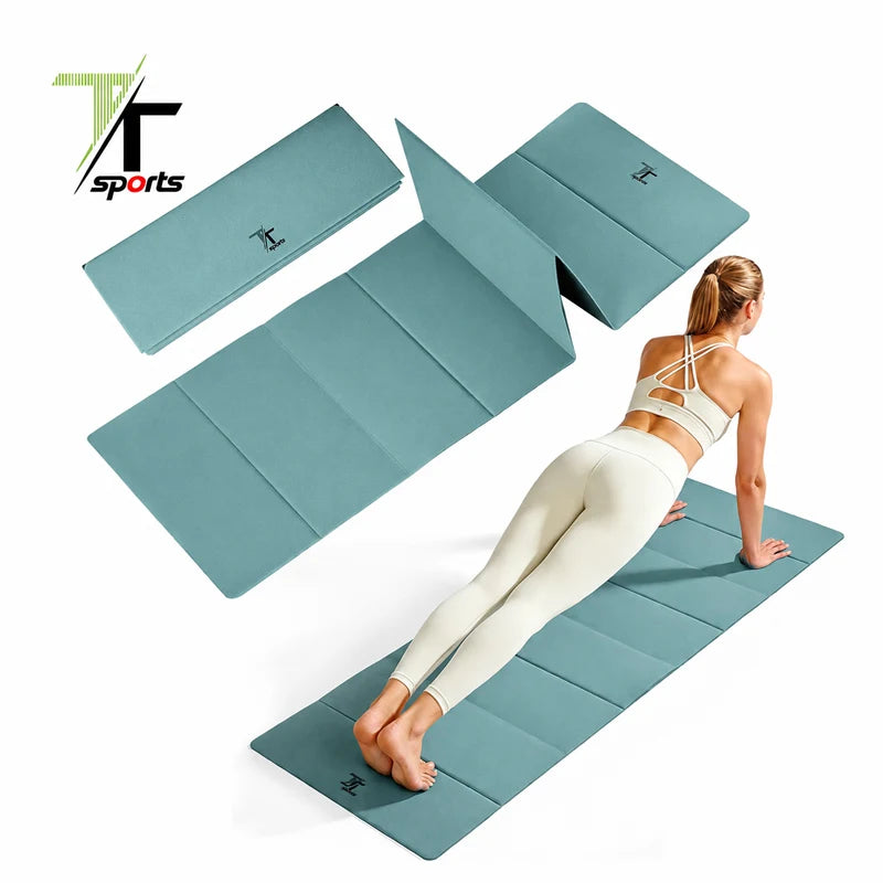 TTSPORTS Thick Water Resistant Foldable Exercise Mat Storage Friendly Meditation Stretch Eightfold Suede Fabric Yoga Mat