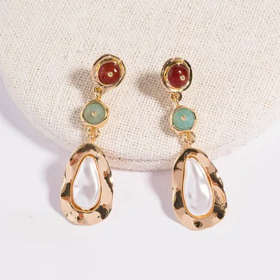 HOVANCI 2020 Hotselling Dainty Green Red Beads Drop Earrings Natural Baroque Pearl Dangle Earrings for Wedding
