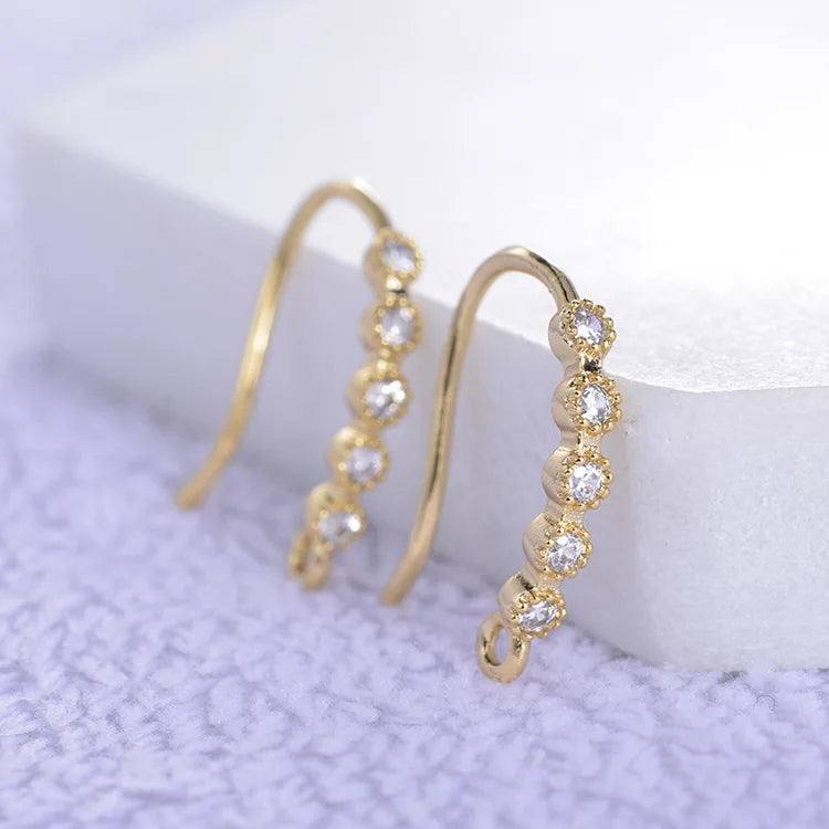 Brass Gold French Hook Ear Wire with Zircon for Pendant Earrings Making Jewelry