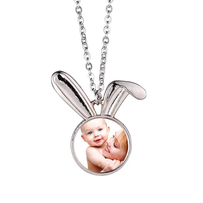 Qualisub Modern Easter Sublimation Bunny Zinc Alloy Silver-Plated Necklace for Custom Printing