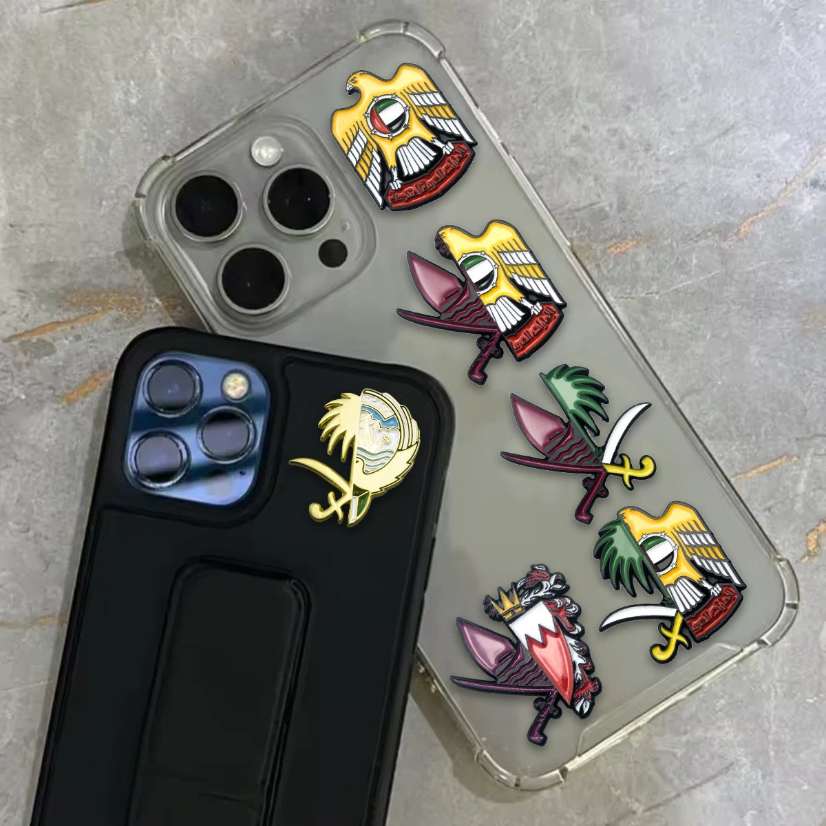 Design Your Own Uae Oman Kuwait Ksa Metal Sticker Badge Mobile Phone Decoration Lapel Pin Sticker Emblem for Phone Case