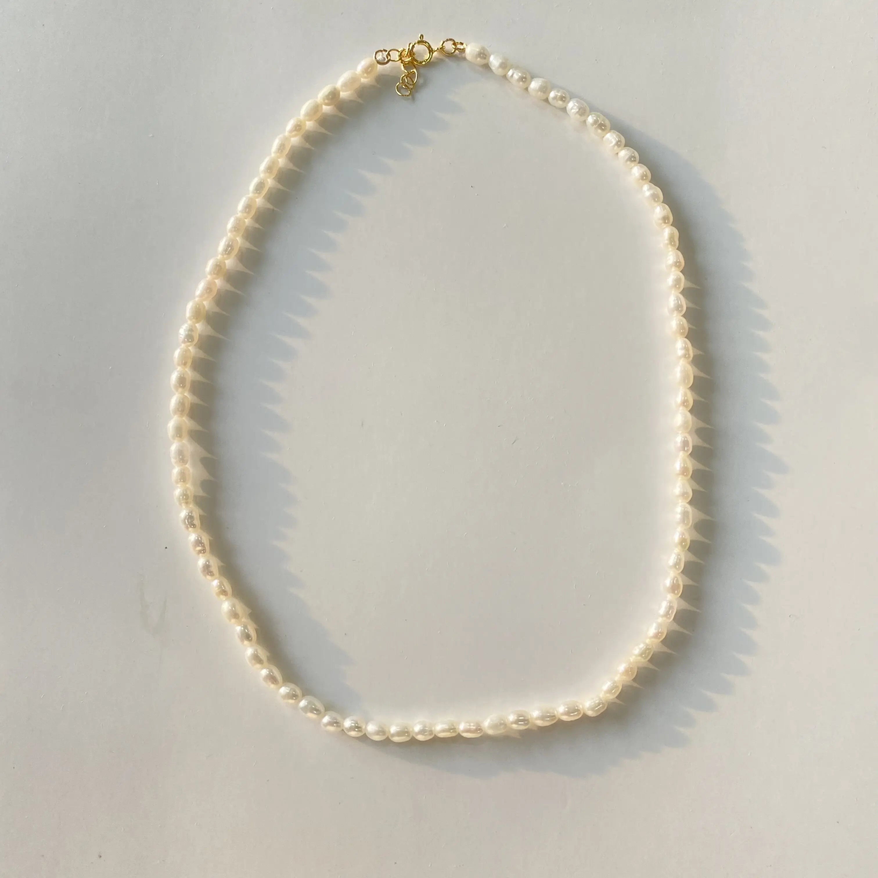 925 Sterling Silver Gold Plated Spring Clasp Seed Natural Freshwater Pearl Choker Necklace for Women