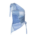 Summer New Imitation Denim Print Single Shoulder Strap Irregular Womens Tank Crop Top