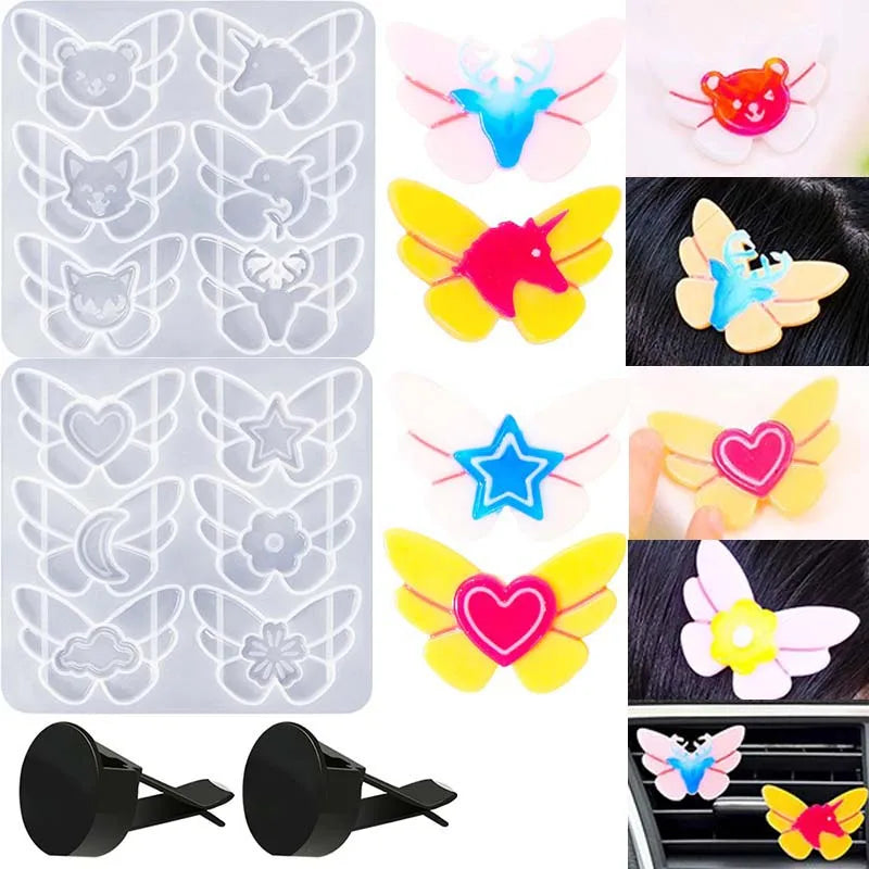 DIY Crystal Dropper butterfly Hair Clip Decoration Silicone Mold Car Aromatherapy air Outlet Clip Decoration Mold