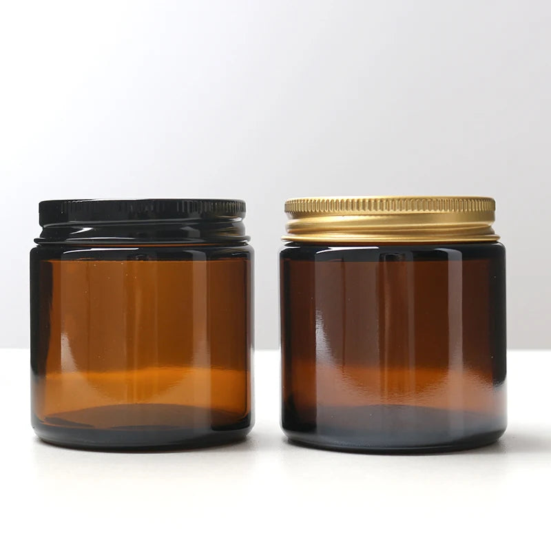 Empty 4oz 120ml Amber Glass Candle Jar Holders Lanterns with Lid Round Airtight Cosmetic Jars for Candle Making Storing Lotions
