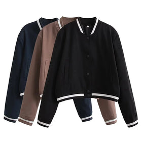 2023 Spring New Fashion Contrasting Color Baseball Uniform Jacket Stand Collar Short Coat